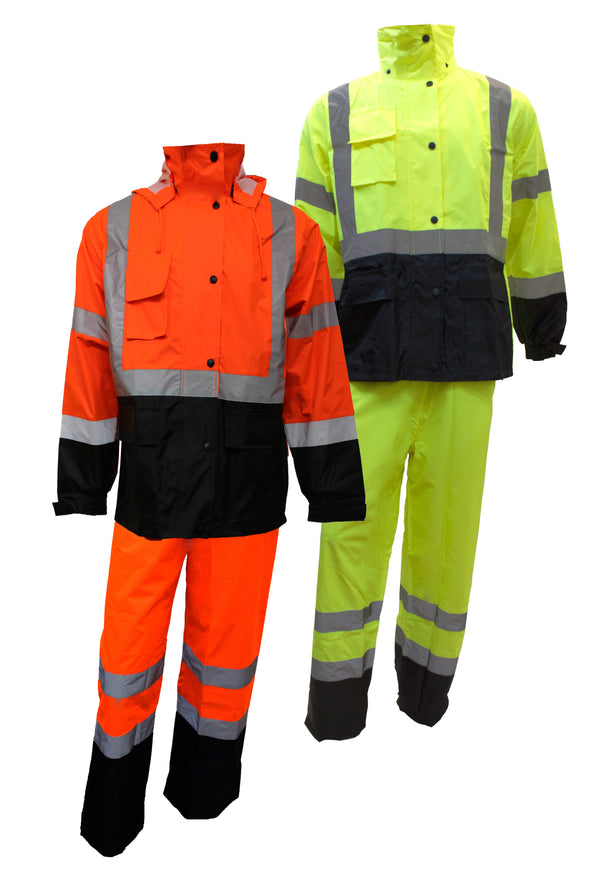 RK Class 3 Rain Suit High Visibility Reflective Black Bottom - RK Safety
