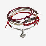 Crab Bracelet 4 piece set is adjustable with stackable bracelets in red cords with a silver crab charm and glass beads. Beach life style stacked bracelets. Stack these corded bracelets. Created by O Yeah Gifts!