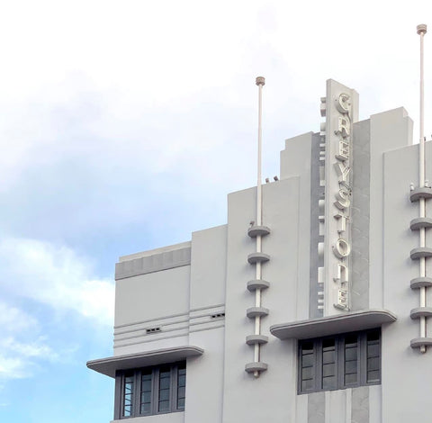 Art Deco building on Collins Avenue where Hotel Greystone is