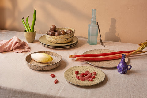 table setting with rutabagas on gradient ceramic plate