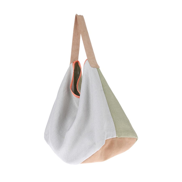 HKliving USA 100% linen tote bag with suede strap & inner pouch zipper