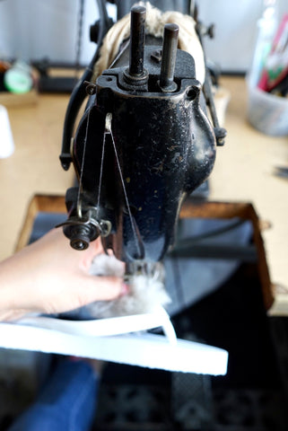 shoe making with vintage sewing machine