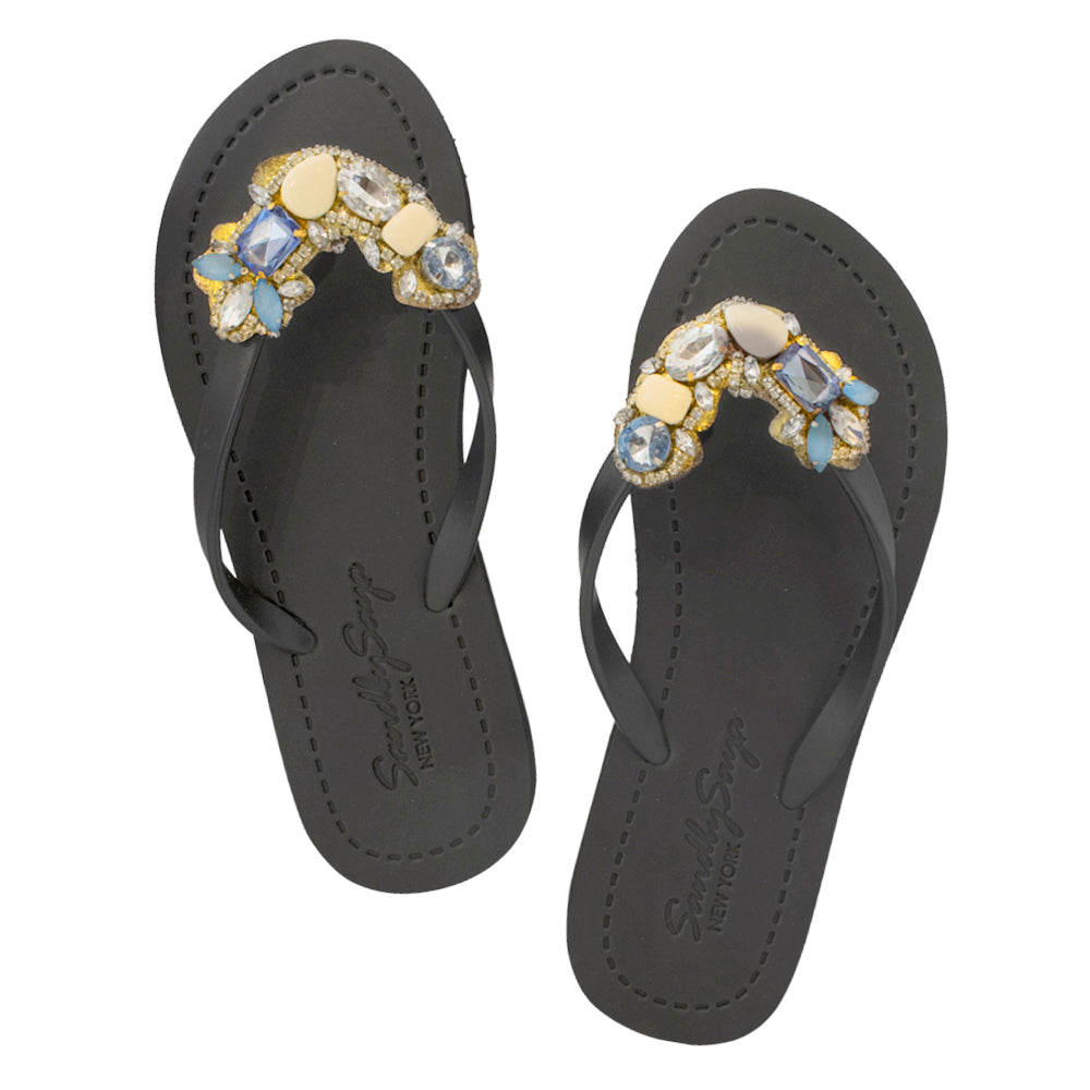 Blue York - Crystal Rhine Stone Embellished Women's High Wedge Flip Flops