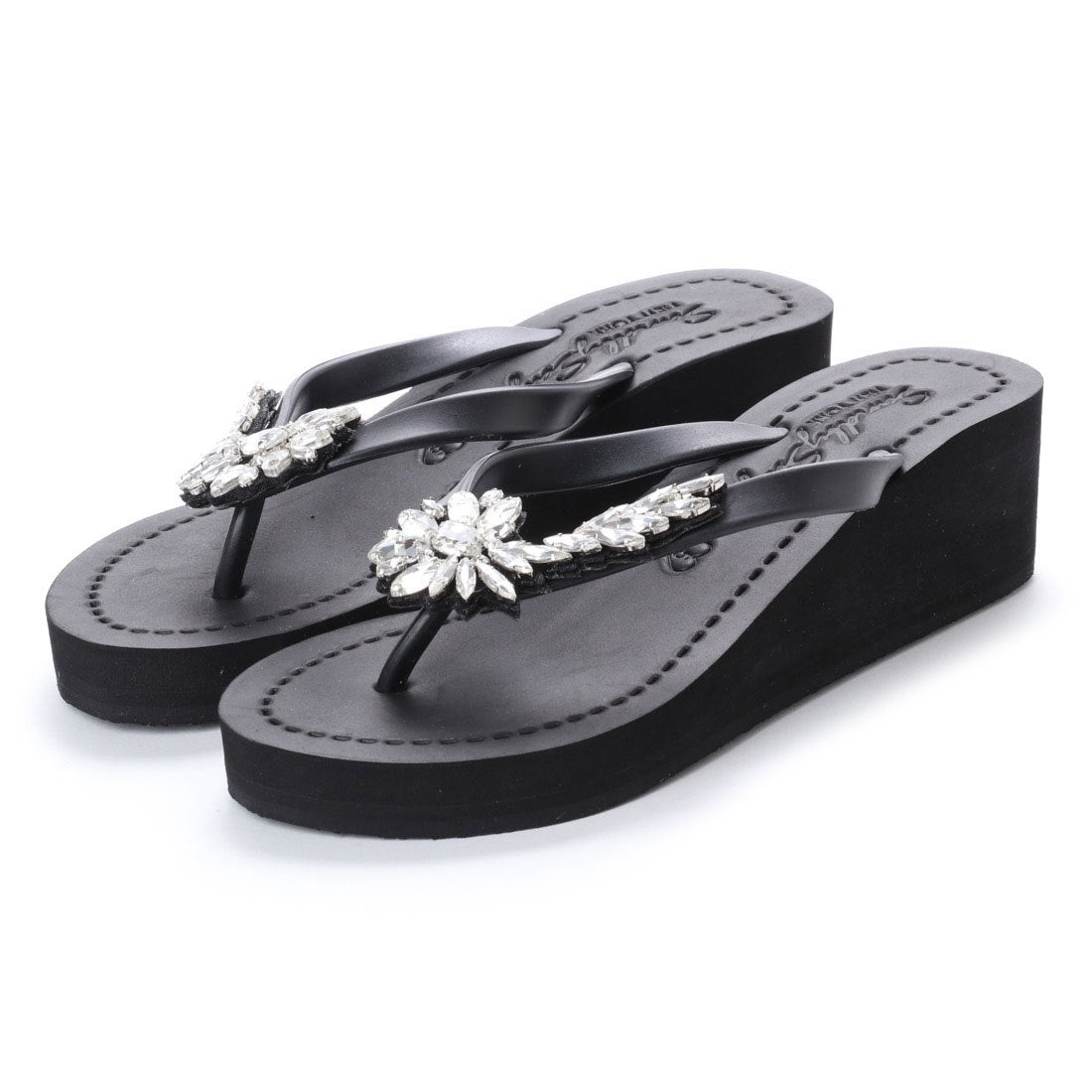 Blue York - Crystal Rhine Stone Embellished Women's High Wedge Flip Flops