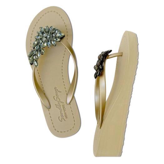 Blue York - Crystal Rhine Stone Embellished Women's High Wedge Flip Flops