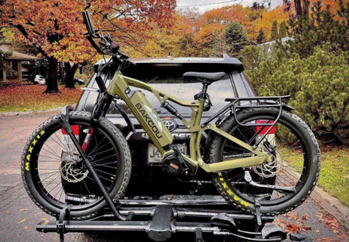 Bakcou Storm Fat Tire Electric Bike mounted on a vehicle