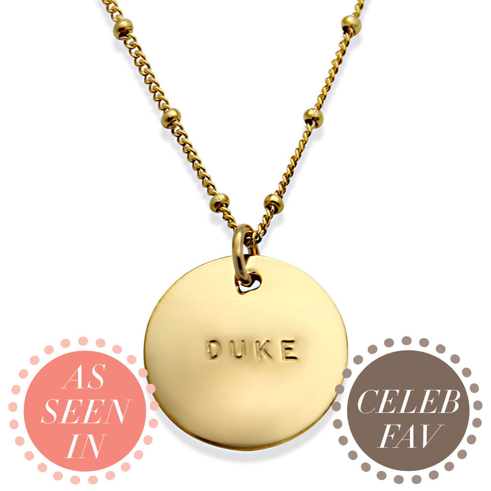 Celebrity Jewelry, Gold Hand Stamped Name Necklace, Proud Mama®