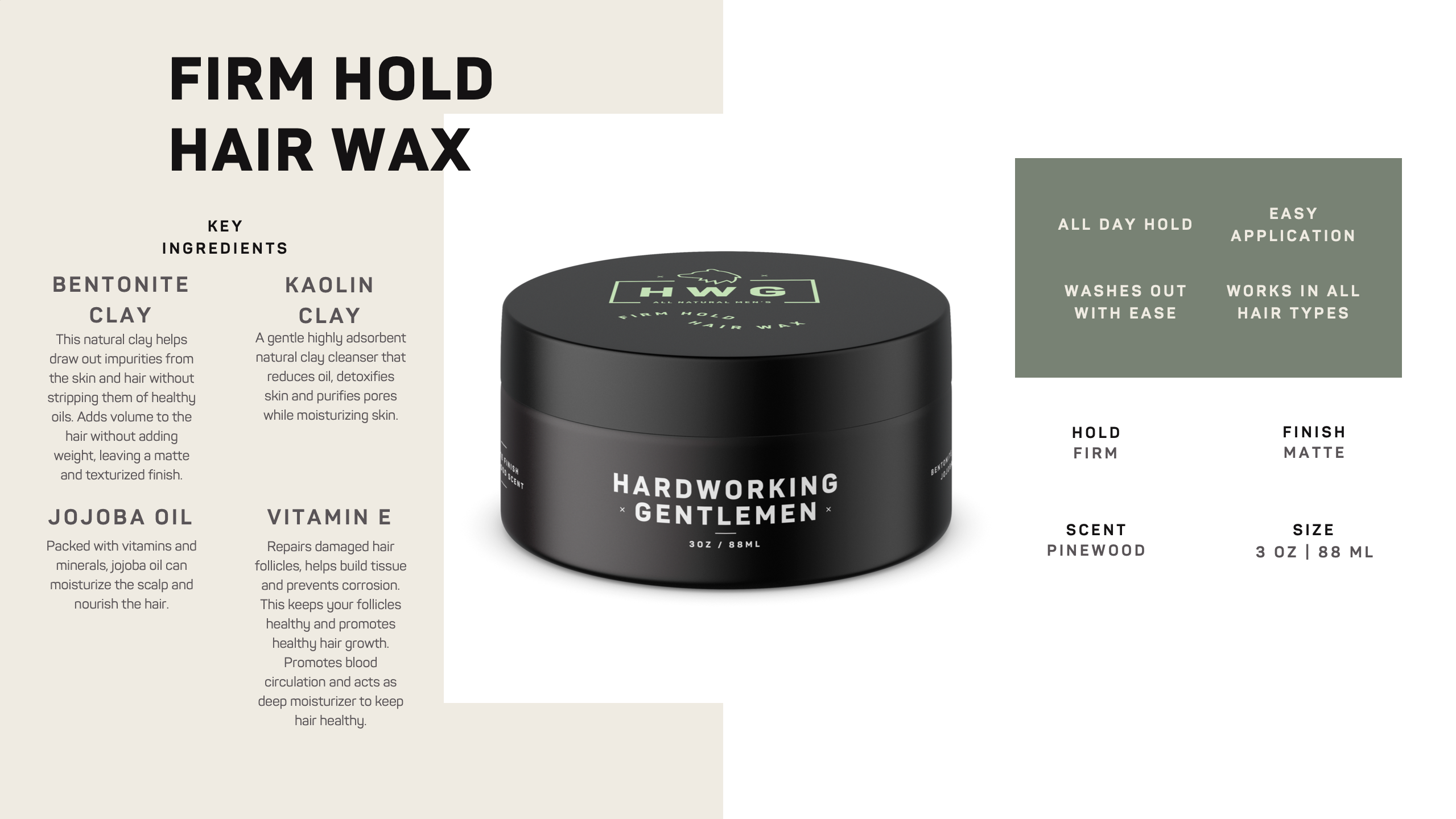 Hardworking Gentlemen Natural Firm Hold Hair Wax Styling Pomade
