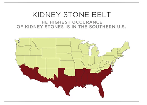 Kidney Stone Belt - The Highest Occurance of Kidney Stones in the Southern U.S. - United States Map
