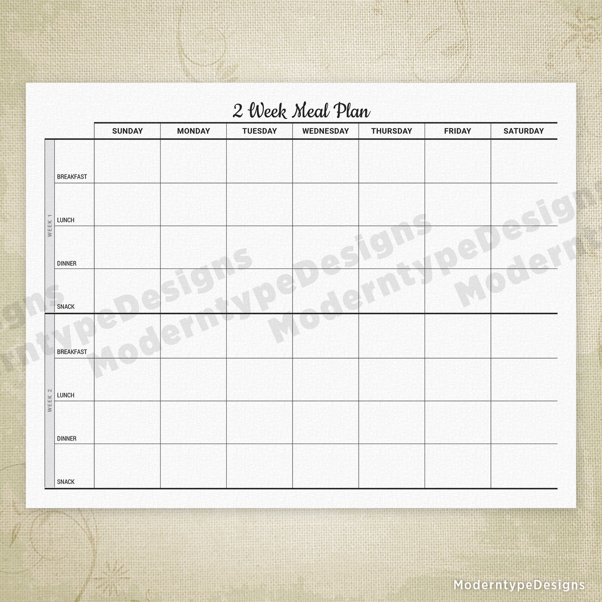 2 Week Meal Plan Printable 