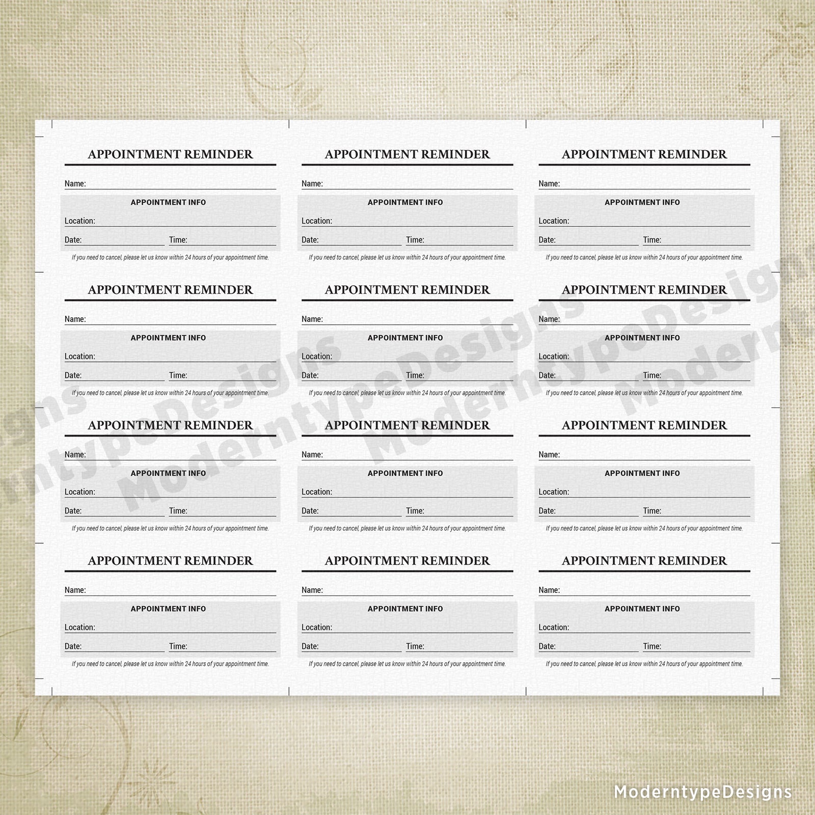 Appointment Reminder Card Printable, 3.5 x 2