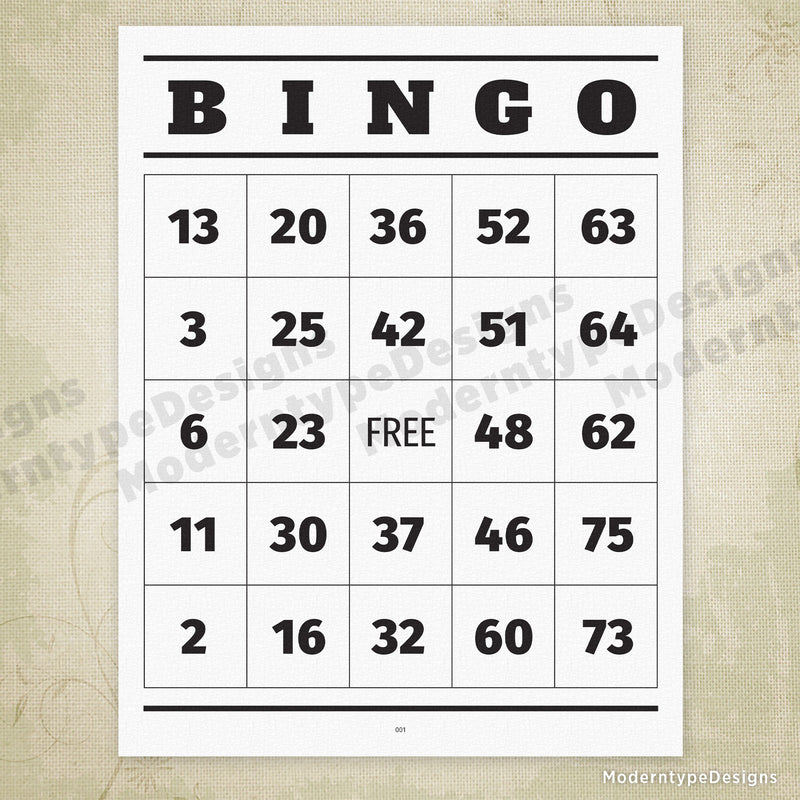 bingo cards numbers 1 75