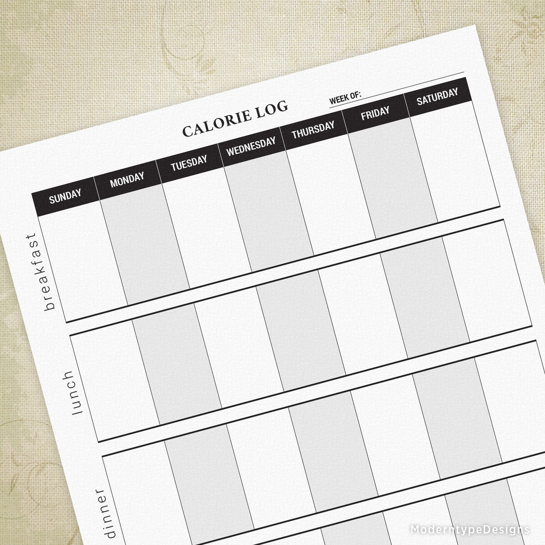 Calorie Log Printable Form Moderntype Designs