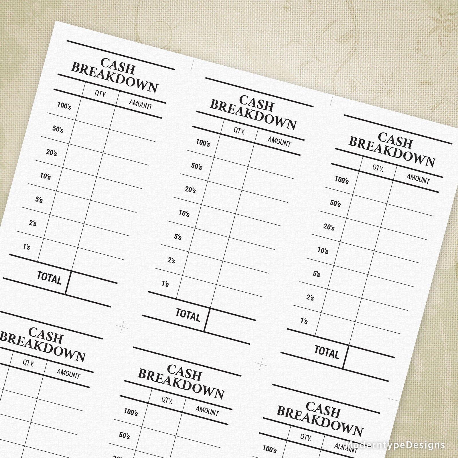 Free Printable Cash Breakdown Sheet