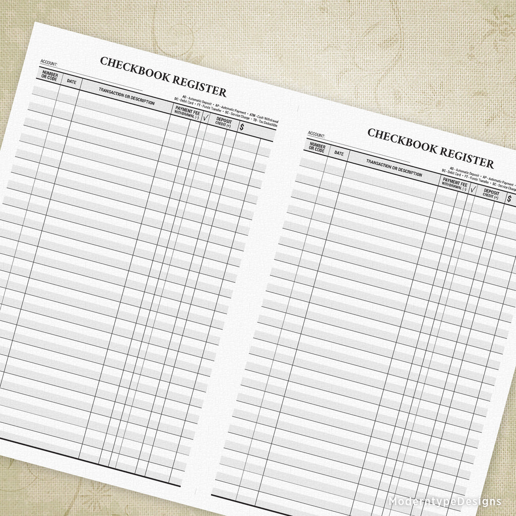 checkbook register printable