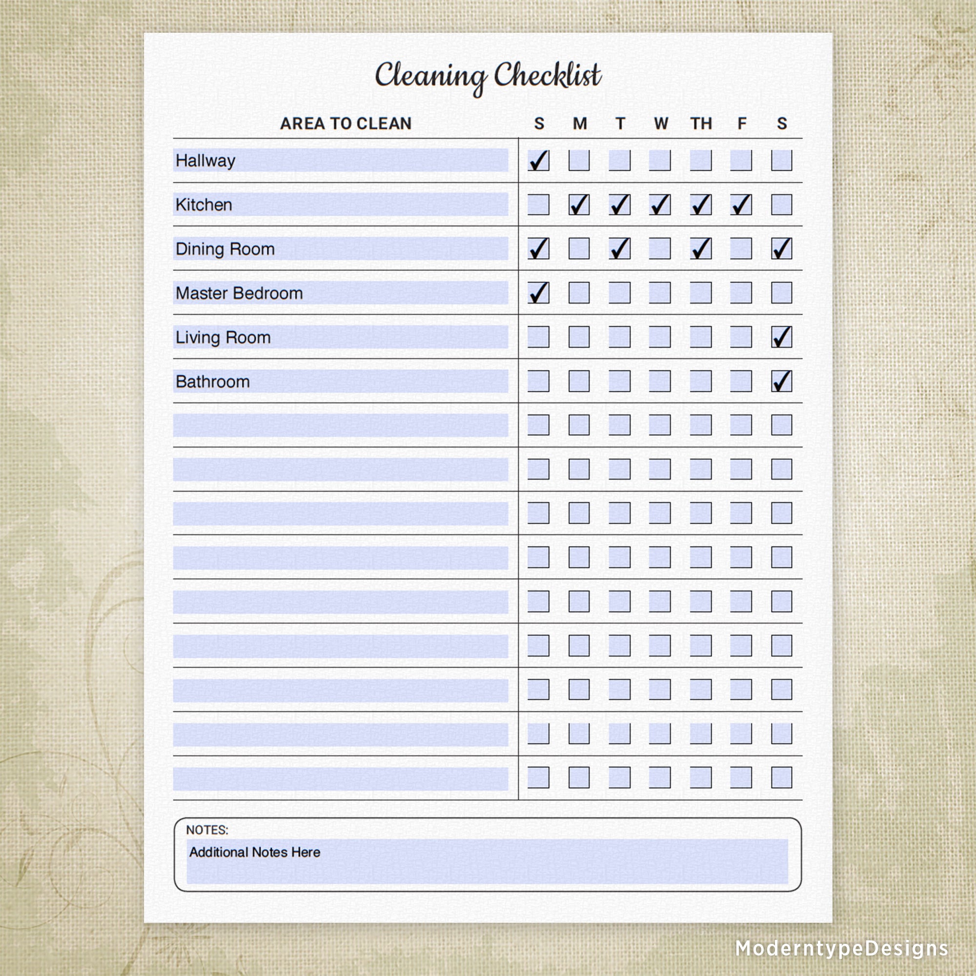 Cleaning Checklist Printable Form (editable) Moderntype Designs