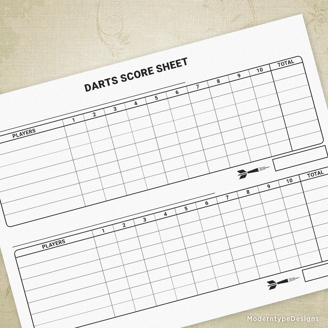 Darts Scoring Sheet Printable Moderntype Designs