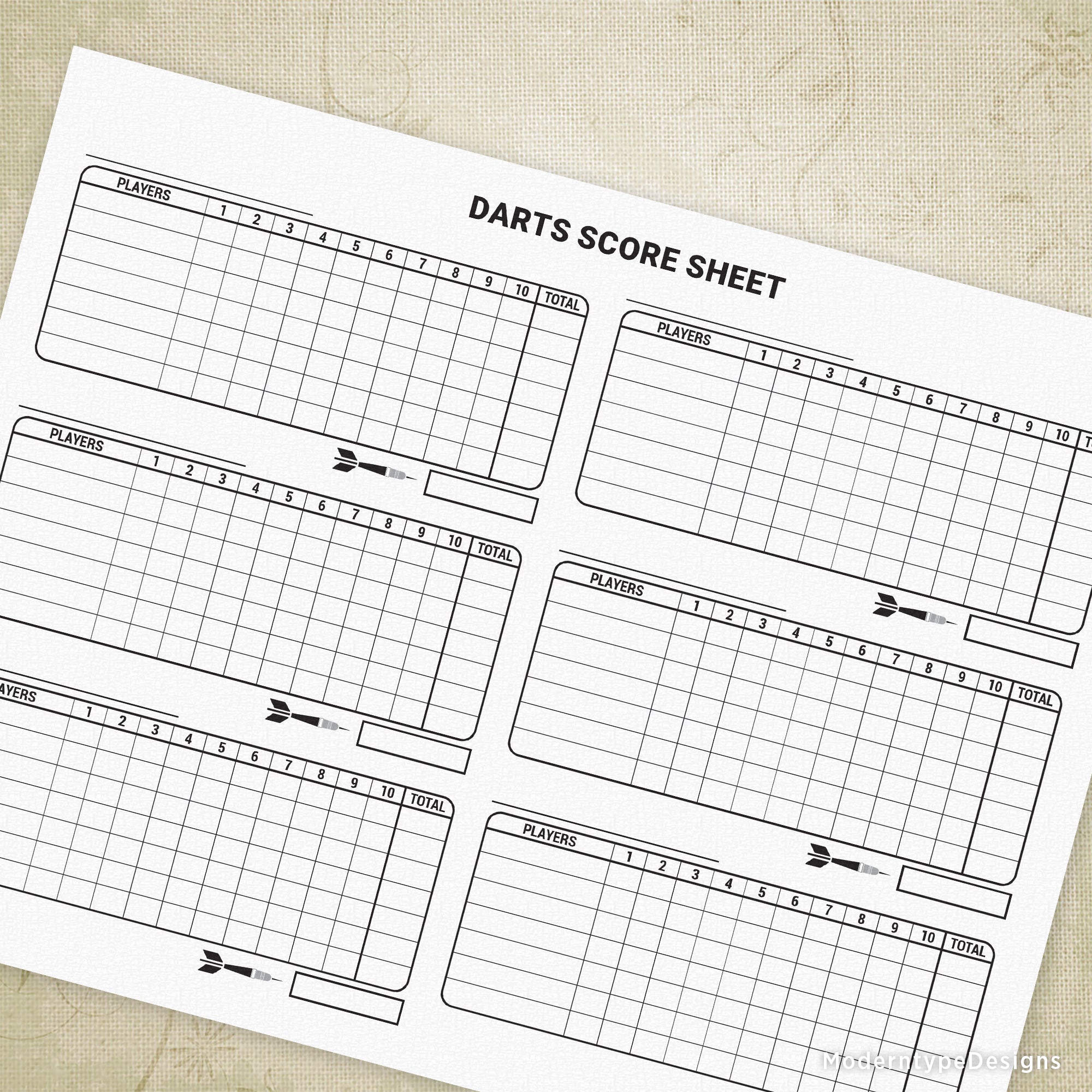 Darts Scoring Sheet Printable, 3 or 6 Games