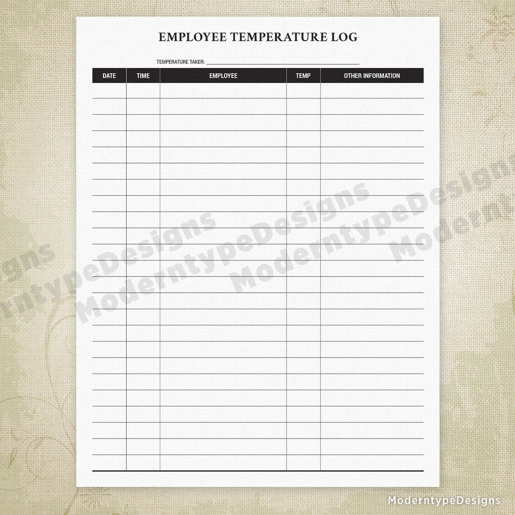 Employee Temperature Log Printable Form