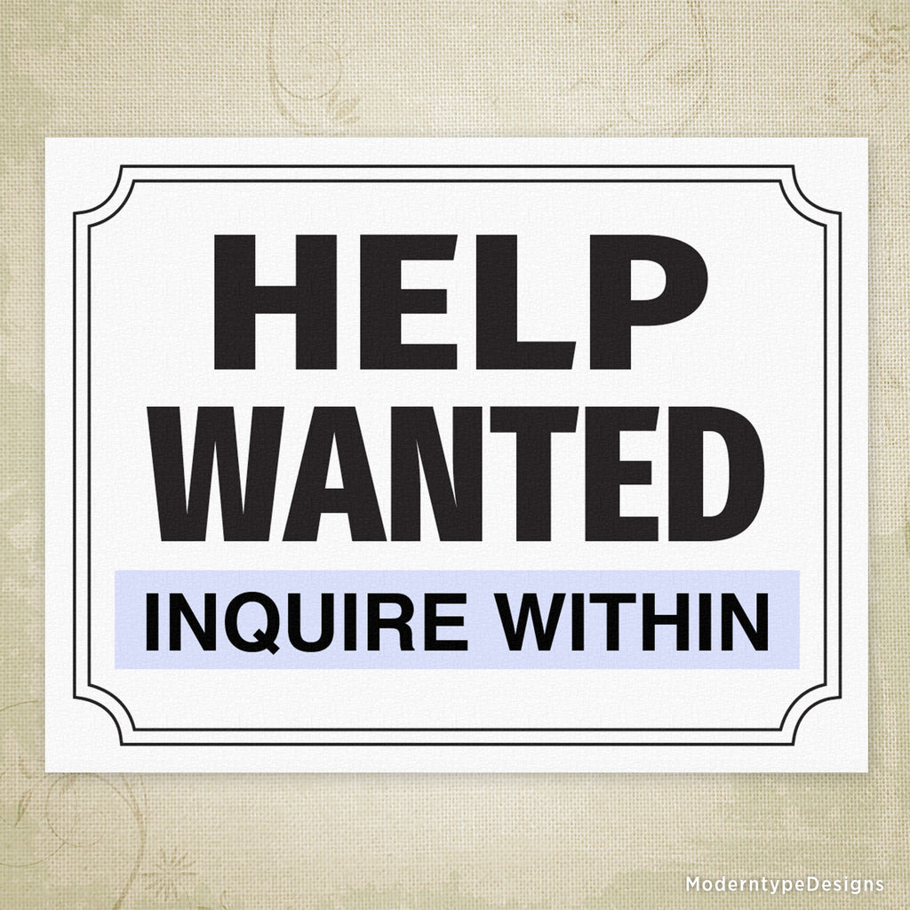 Help Wanted Printable Sign (editable) Moderntype Designs