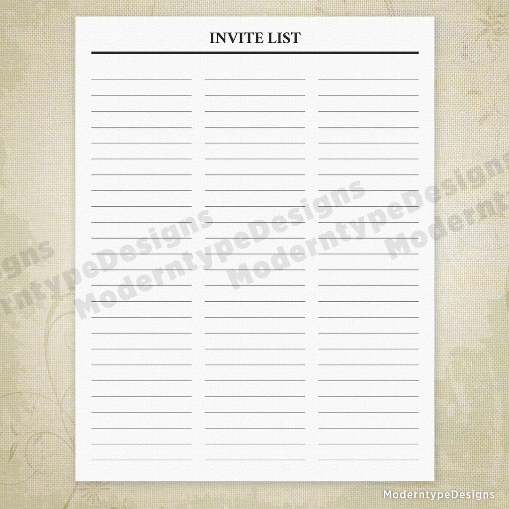 Invite List Printable