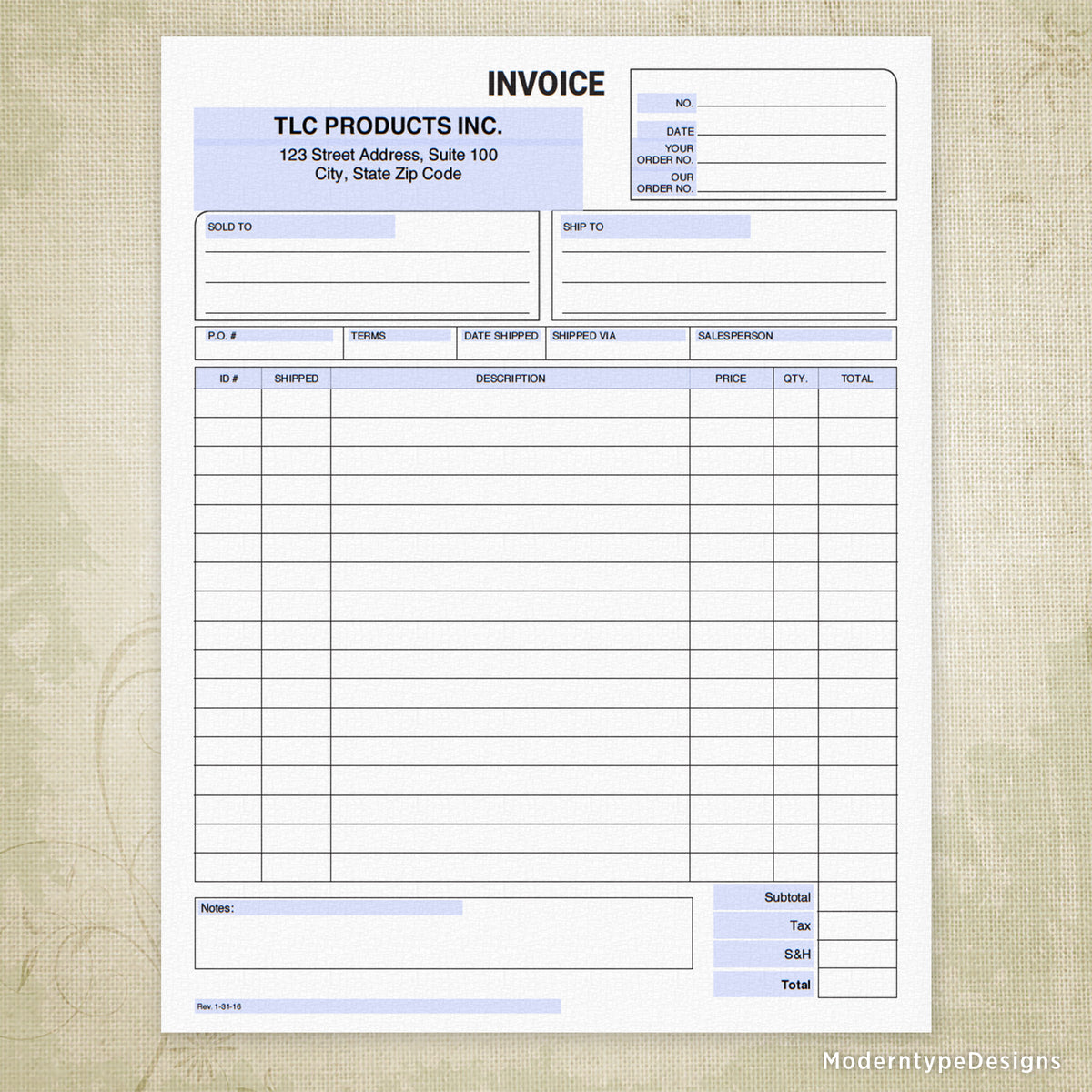 invoice form printable editable moderntype designs