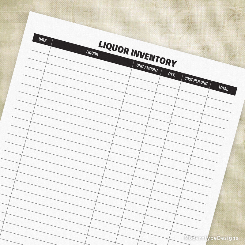 Free Printable Liquor Inventory Sheet