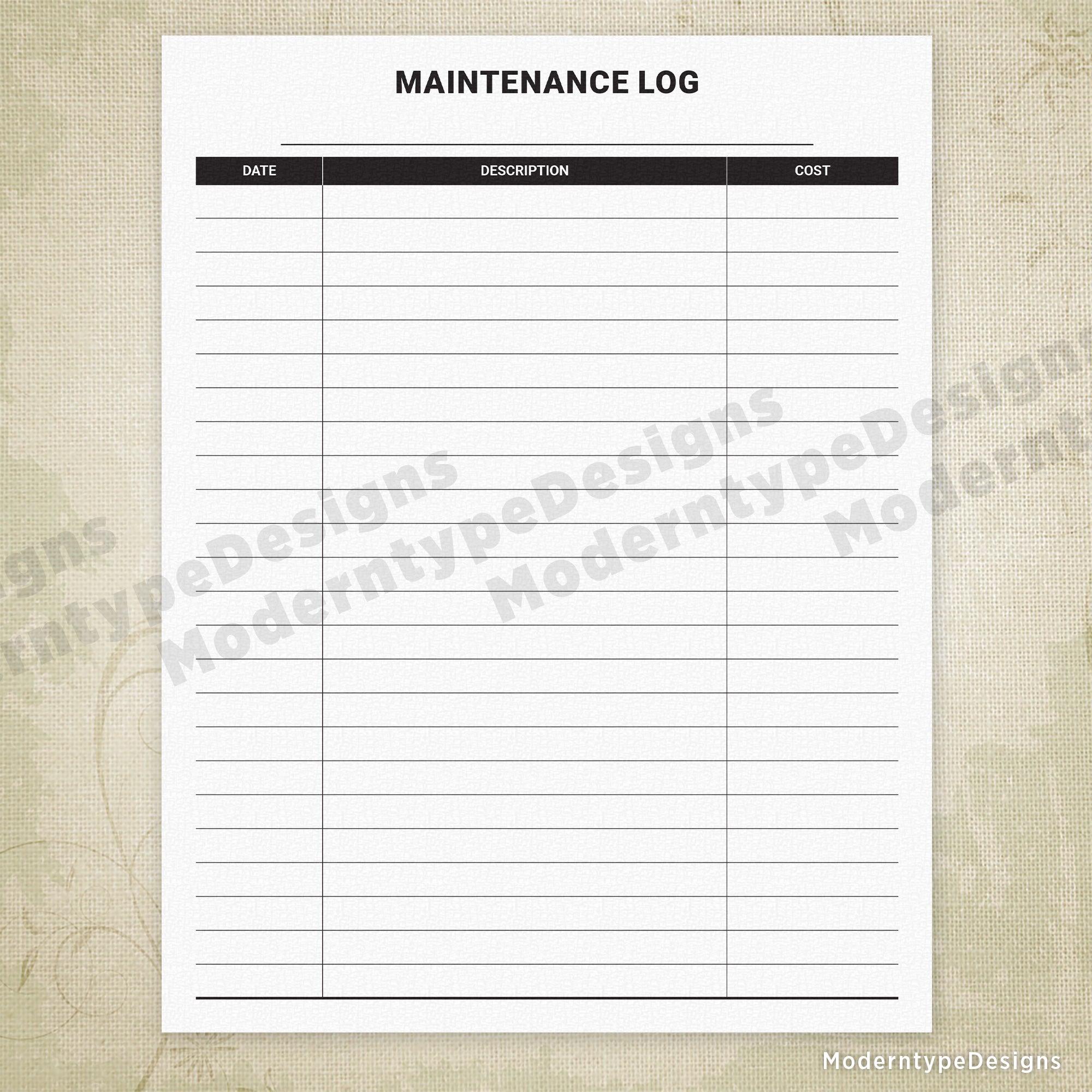 Vehicle Maintenance Log Pocket Size Printable Car 