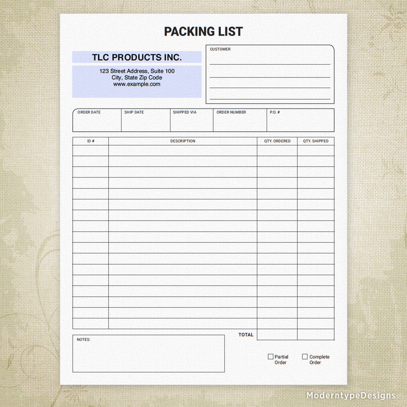 Packing List Printable Form (personalized)