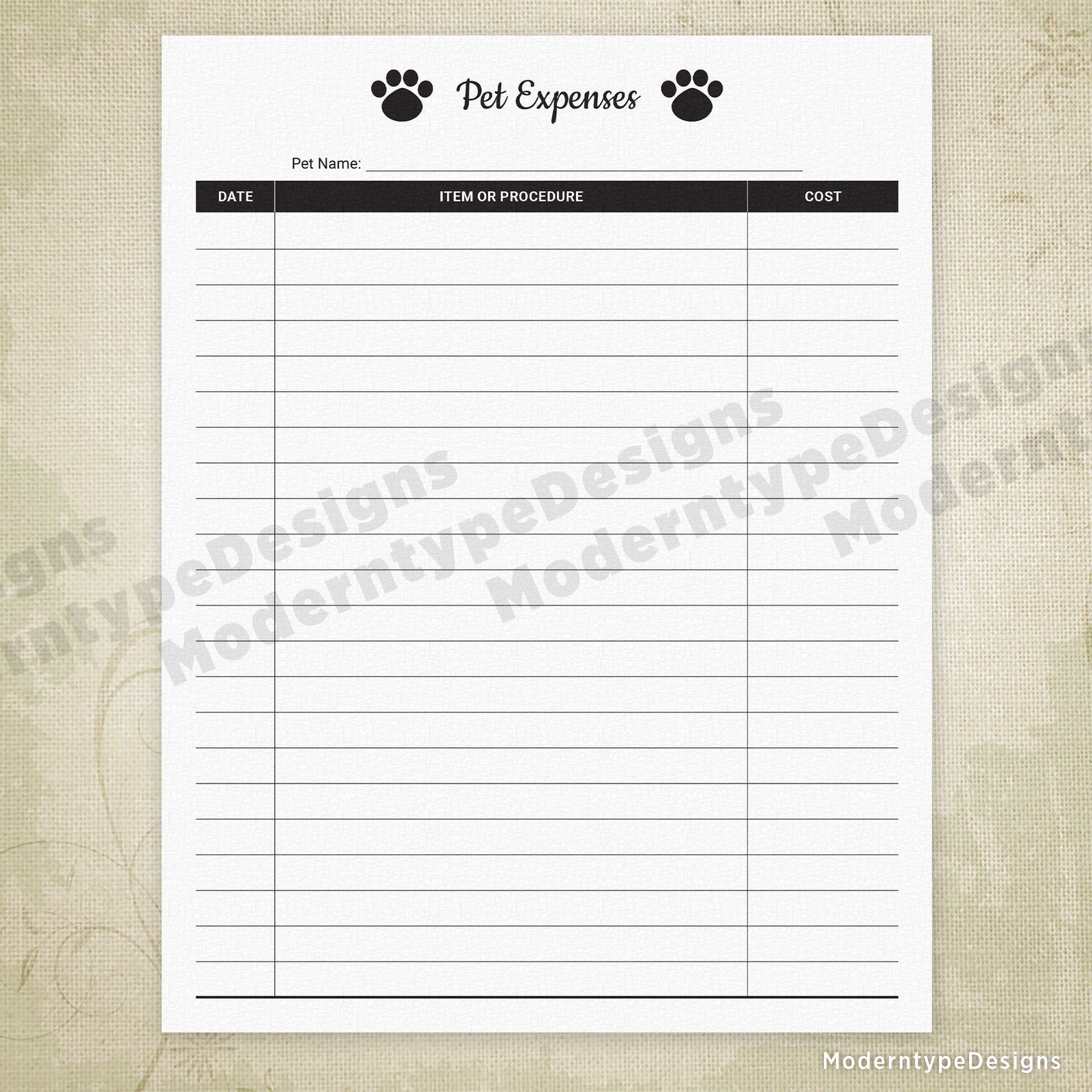 dog monthly expenses spreadsheet