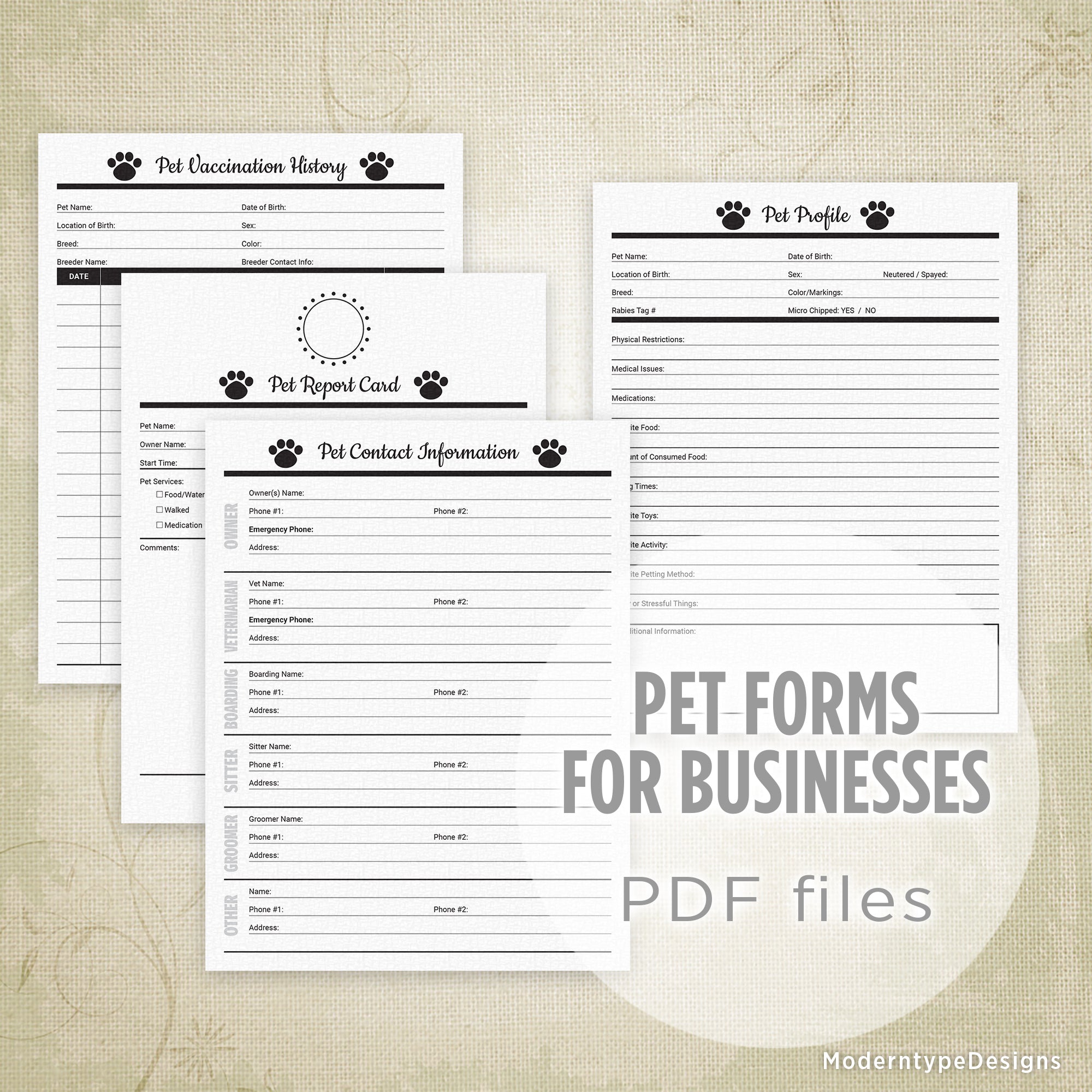 Pet Forms Printable Kit for Businesses