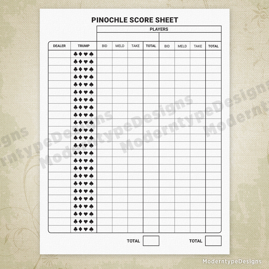 printable pinochle meld sheet