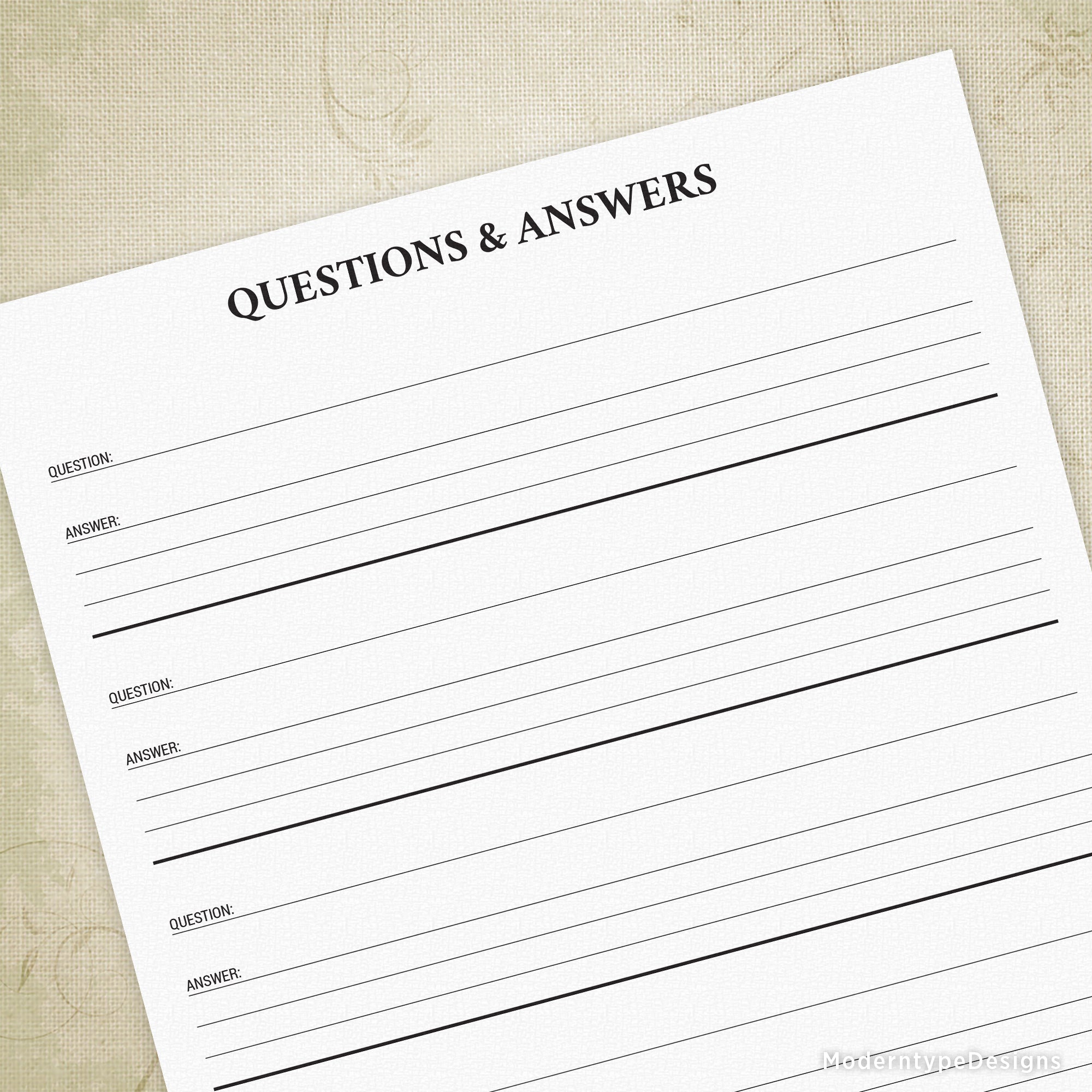 Questions Answers Printable Form