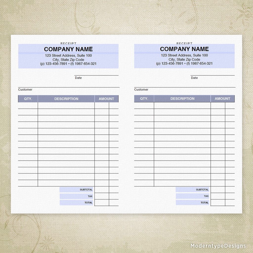 receipt printable personalized for 55 x 85 half sheet