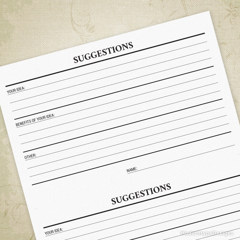 Suggestions Form Printable