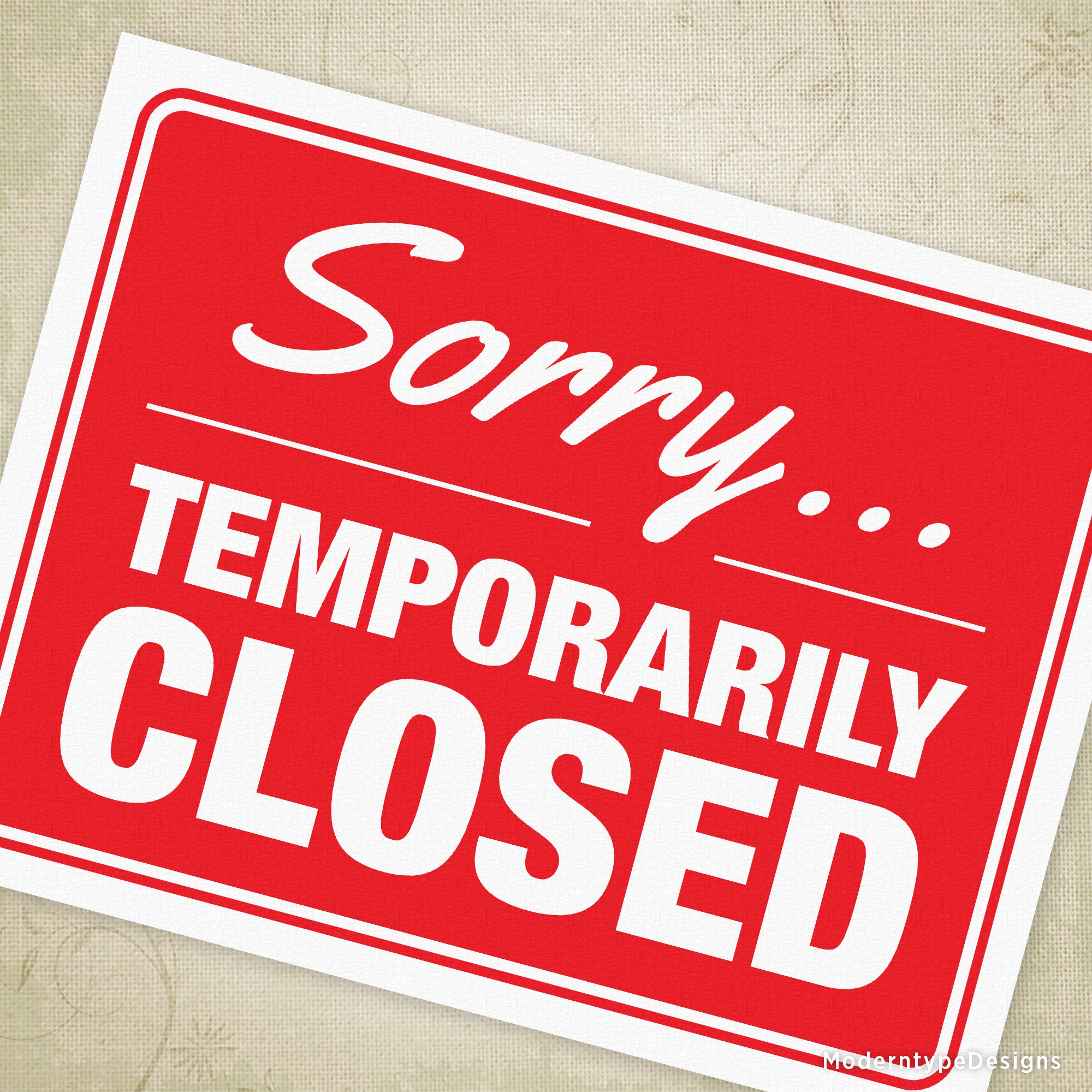 Printable Closed Sign, Sorry We're Closed, Instant Download Sorry