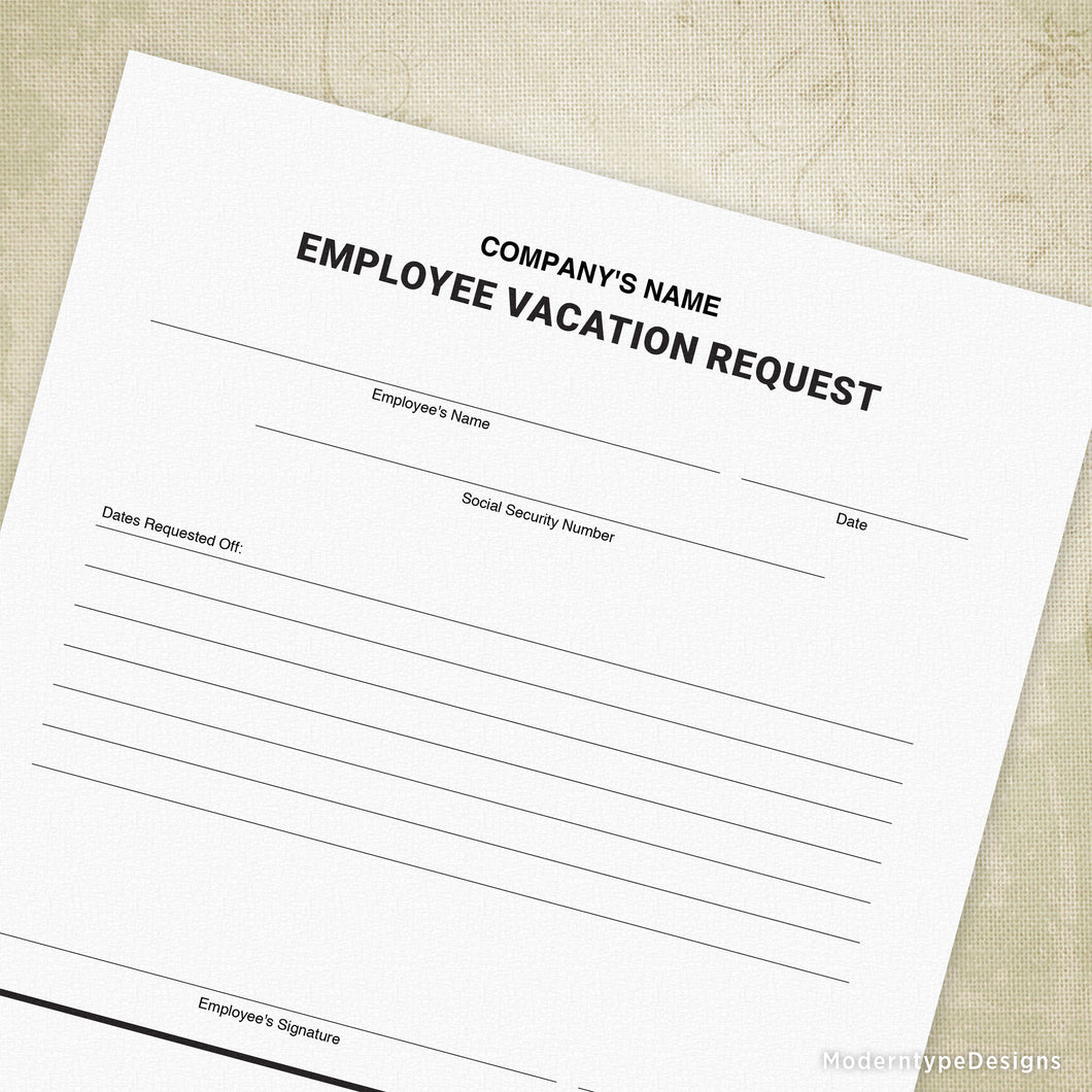 Employee Vacation Request Printable Form (editable) Moderntype Designs