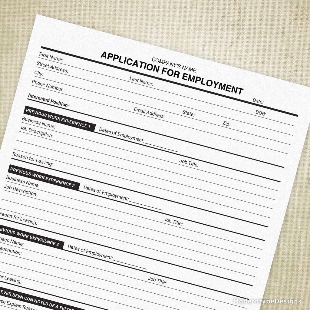 Application for Employment Printable (editable ...