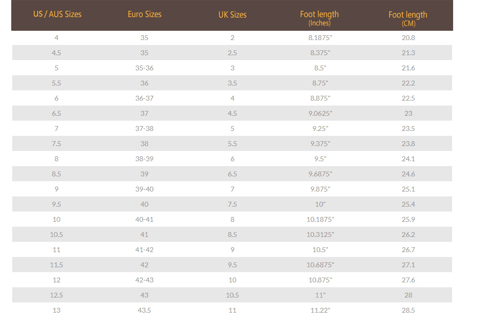 Size Chart – Athena Footwear Limited