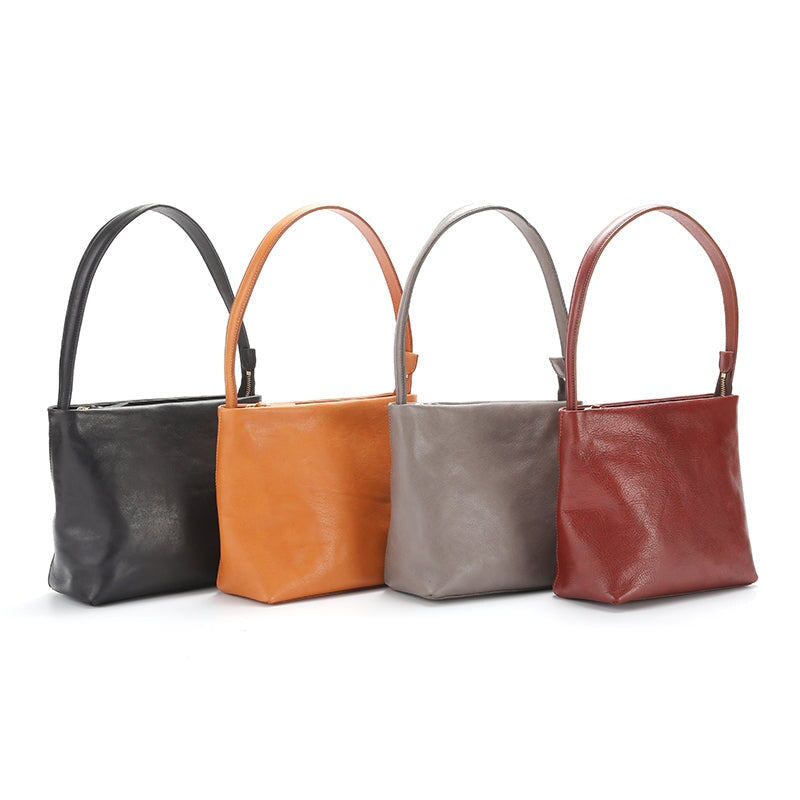 Simple Design Vegetable Tanned Leather Women's Underarm Bag