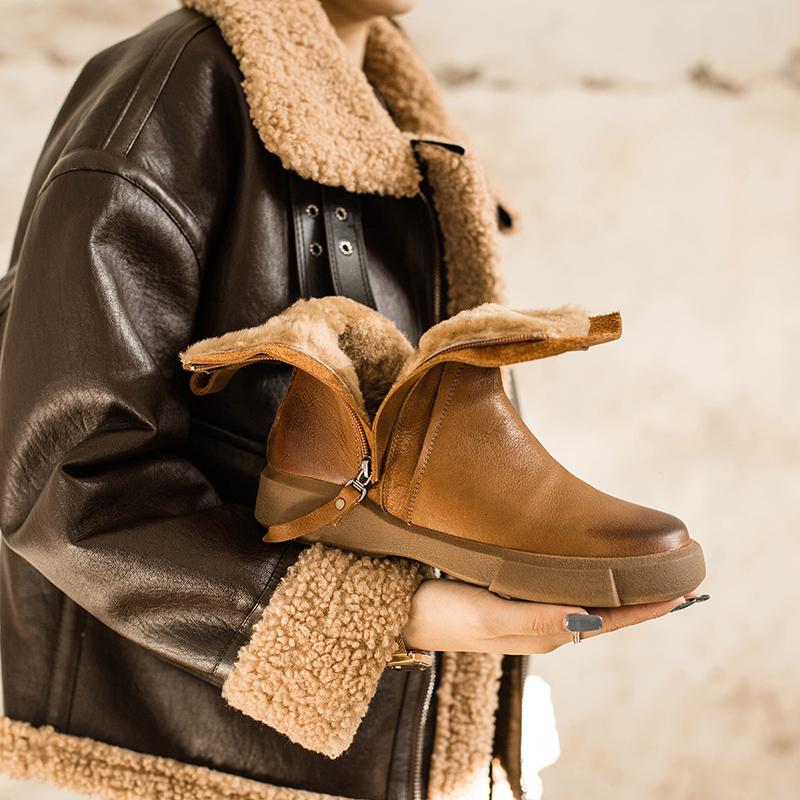 Waxing Leather Chelsea Boots Handmade British Boots Double Zip Fleece Lined Snow Boots