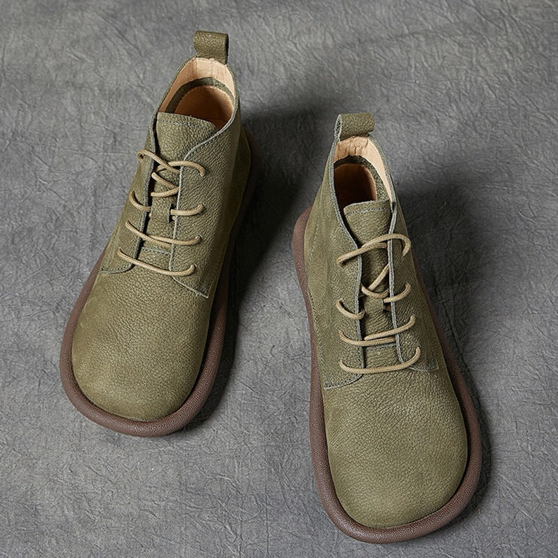 Handmade Leather Lace Up Ankle Boots For Women Soft Short Boots in Khaki/Coffee/Green