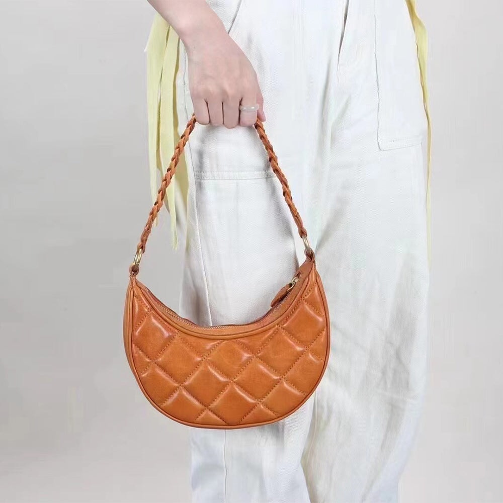 Lattice Design Vegetable Tanned Leather Women's Underarm Bag