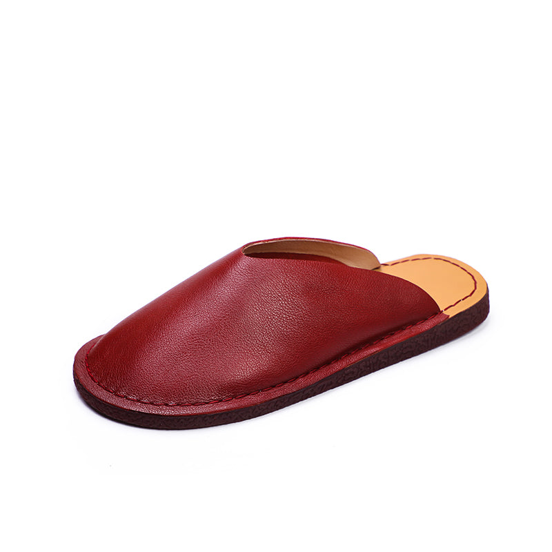 Leather Mules Summer Slippers Handmade Beige/Black/Brown/Red/Coffee