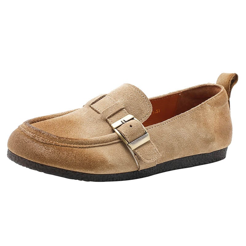 Buckle-fastening Monk Shoes Retro Suede Leather Loafers for Women 4 Colors