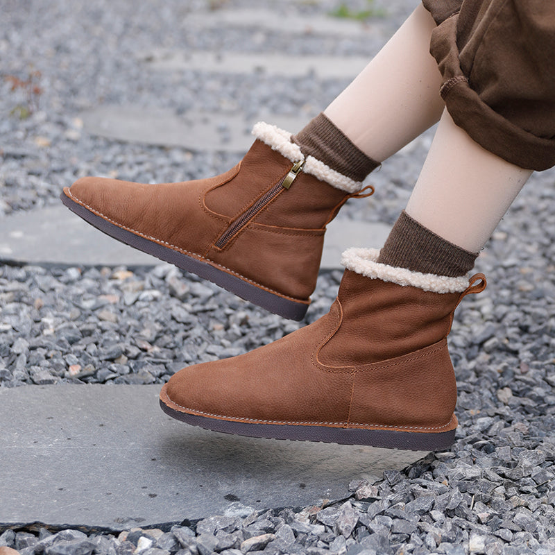 Womens Handmade Leather Ankle Boots Short Boots Side Zipper in Brown/Black/Khaki/Red Brown