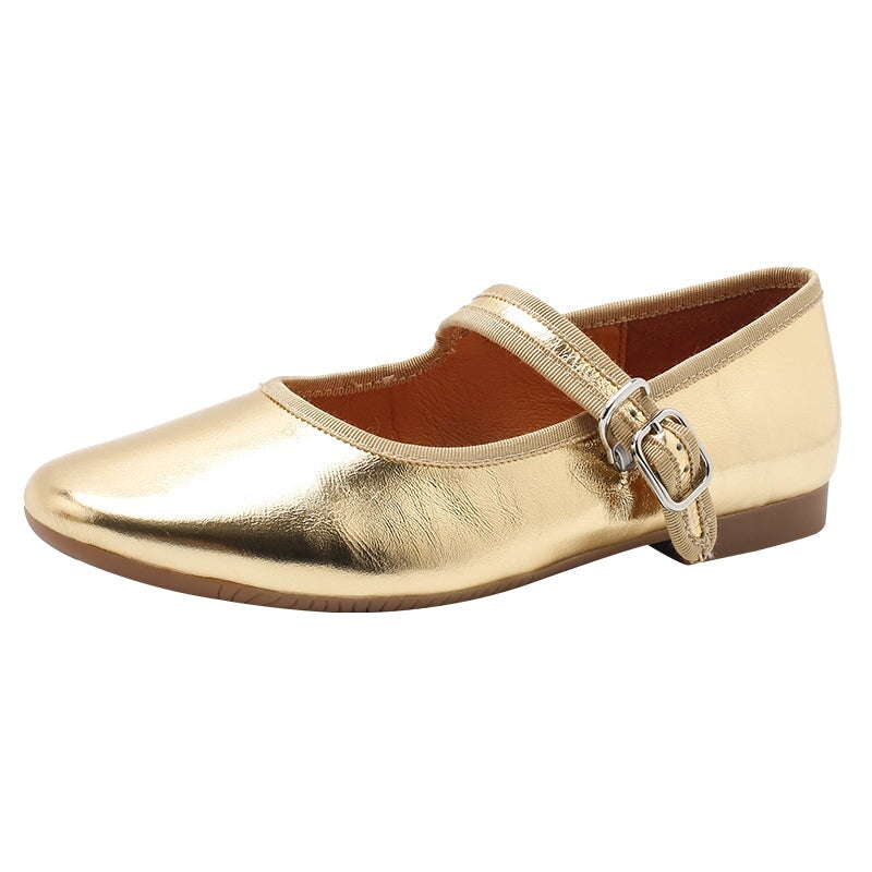 Handmade Leather Strappy Mary Jane Flats in Golden/Red/Orange/Silver/Black