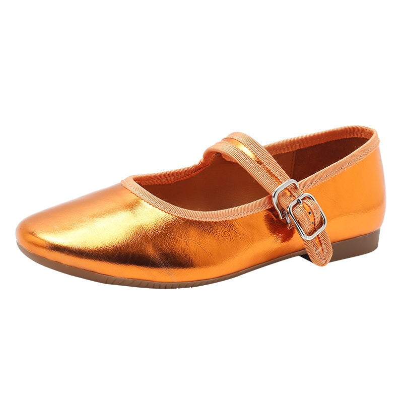 Handmade Leather Strappy Mary Jane Flats in Golden/Red/Orange/Silver/Black