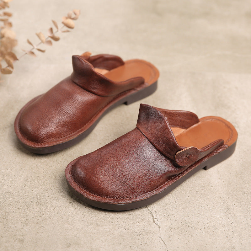 Genuine Leather Summer Slippers White/Brown/Coffee