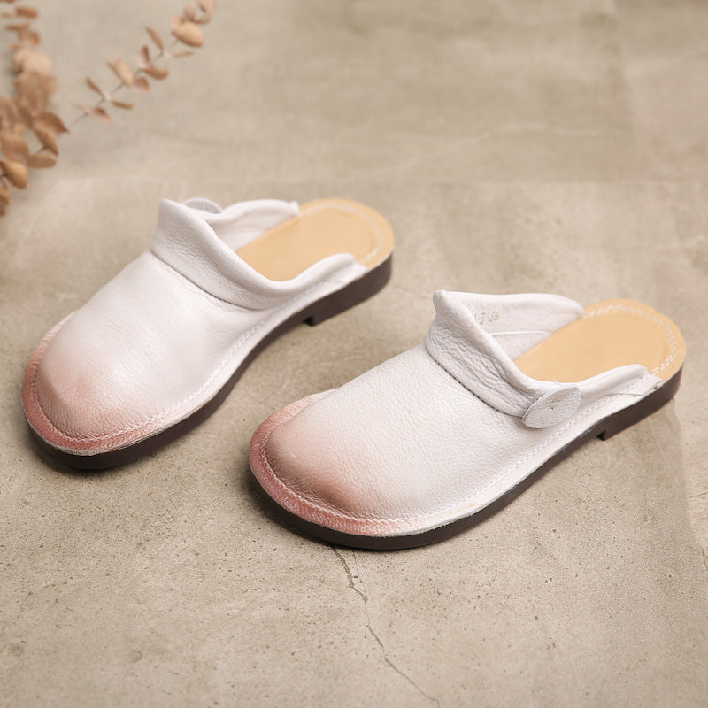 Genuine Leather Summer Slippers White/Brown/Coffee